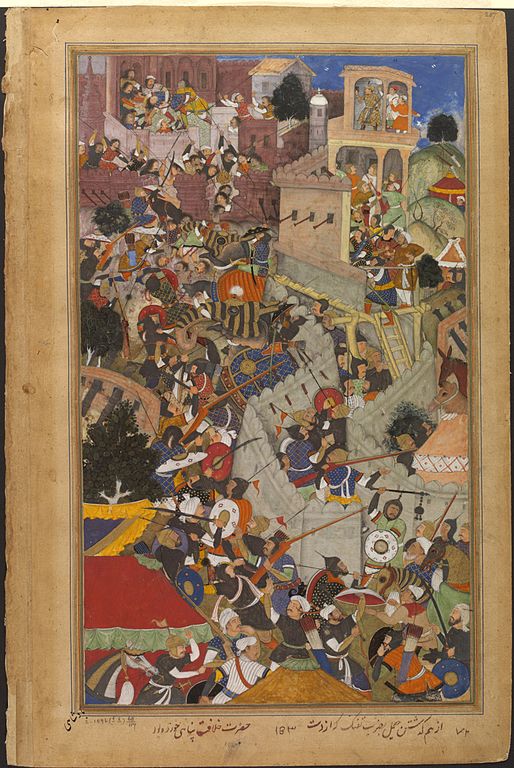 514px Akbar shoots Jaimal at the siege of Chitor