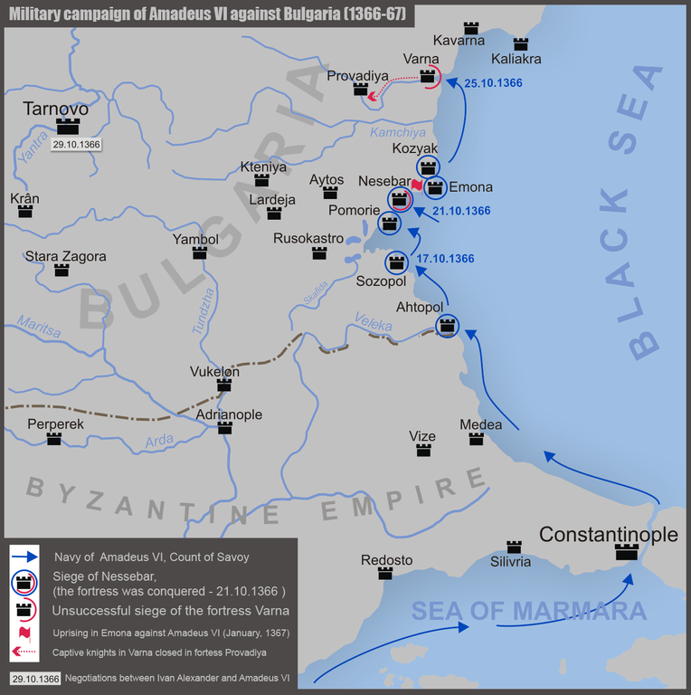 Кампанията на граф Амедей срещу българското черноморие 764px Military campaign of Amadeus VI against Bulgaria 1366 67