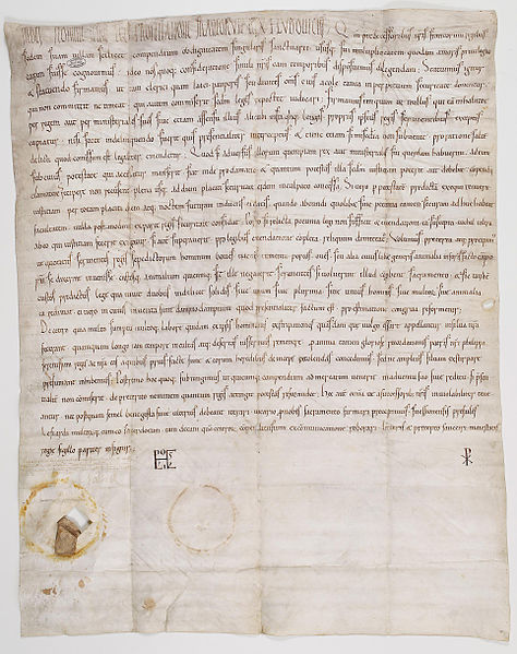Statut accord aux habitants de Compigne rsidence royale par le roi de France Louis VI. Archives Nationales AE II 140
