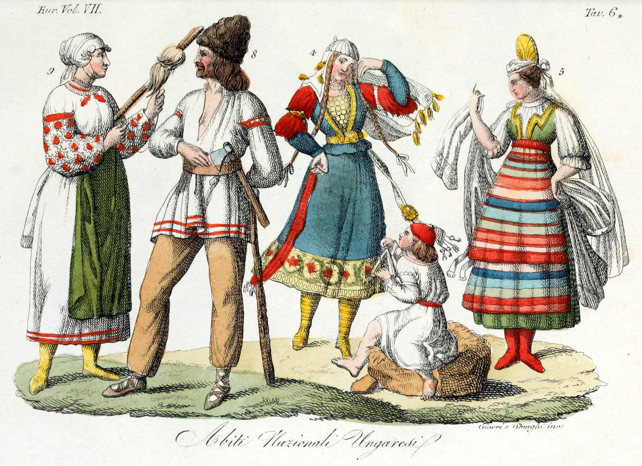 Hungarian traditional costumes Illustration for Il costume antico e moderno by Giulio Ferrario 1831 10