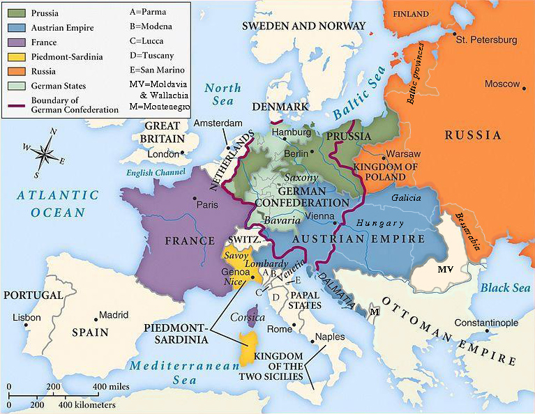 Европа след Виенския конгрес, 1815 г. Map congress of vienna