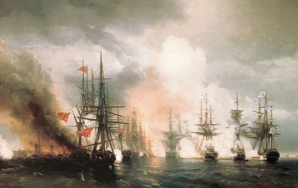 Сражението край Синоп. Картина на Иван Айвазовски, 1853 г. 1024px Battle of sinope