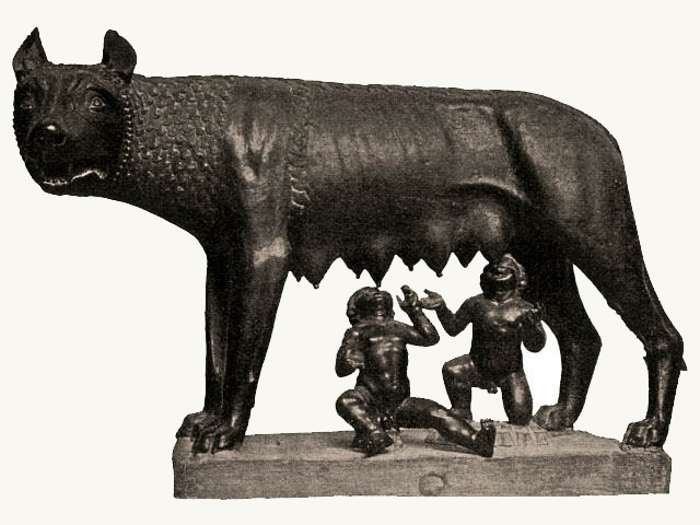 She wolf suckles Romulus and Remus