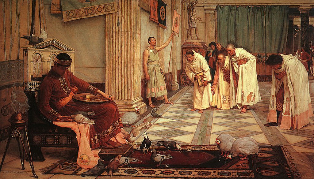 "Любимците на император Хонорий" - Джон Уилям Уотърхаус, 1883. 1024px John William Waterhouse The Favorites of the Emperor Honorius 1883