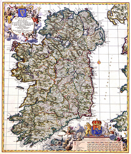 Atlas Van der Hagen KW1049B11 048 HIBERNIAE REGNUM tam in praecipuas ULTONIAE CONNACIAE LAGENIAE et MOMONIAE quam in minores earundem Provincias et Ditiones subjacentes peraccurat divisum