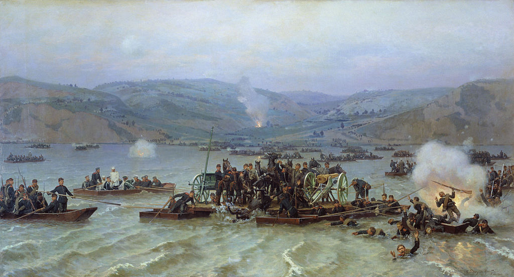 Десантът при Свищов, художник Николай Дмитриев-Оренбургски Pereprava cherez Dunaj