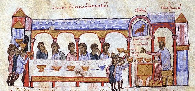 Emperor Basil I hosts a banquet for the senators