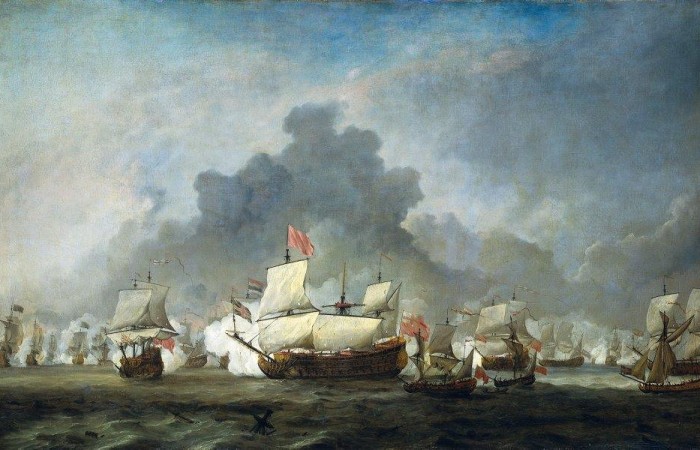 Битката при Солбей, 7-ми юни 1672 г. - адмирал де Руйтер атакува херцога на Йорк. 